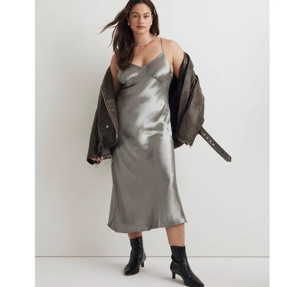 NWT‎ Madewell The Layton Midi Slip Dress in Metallic Recycled Satin Size 14